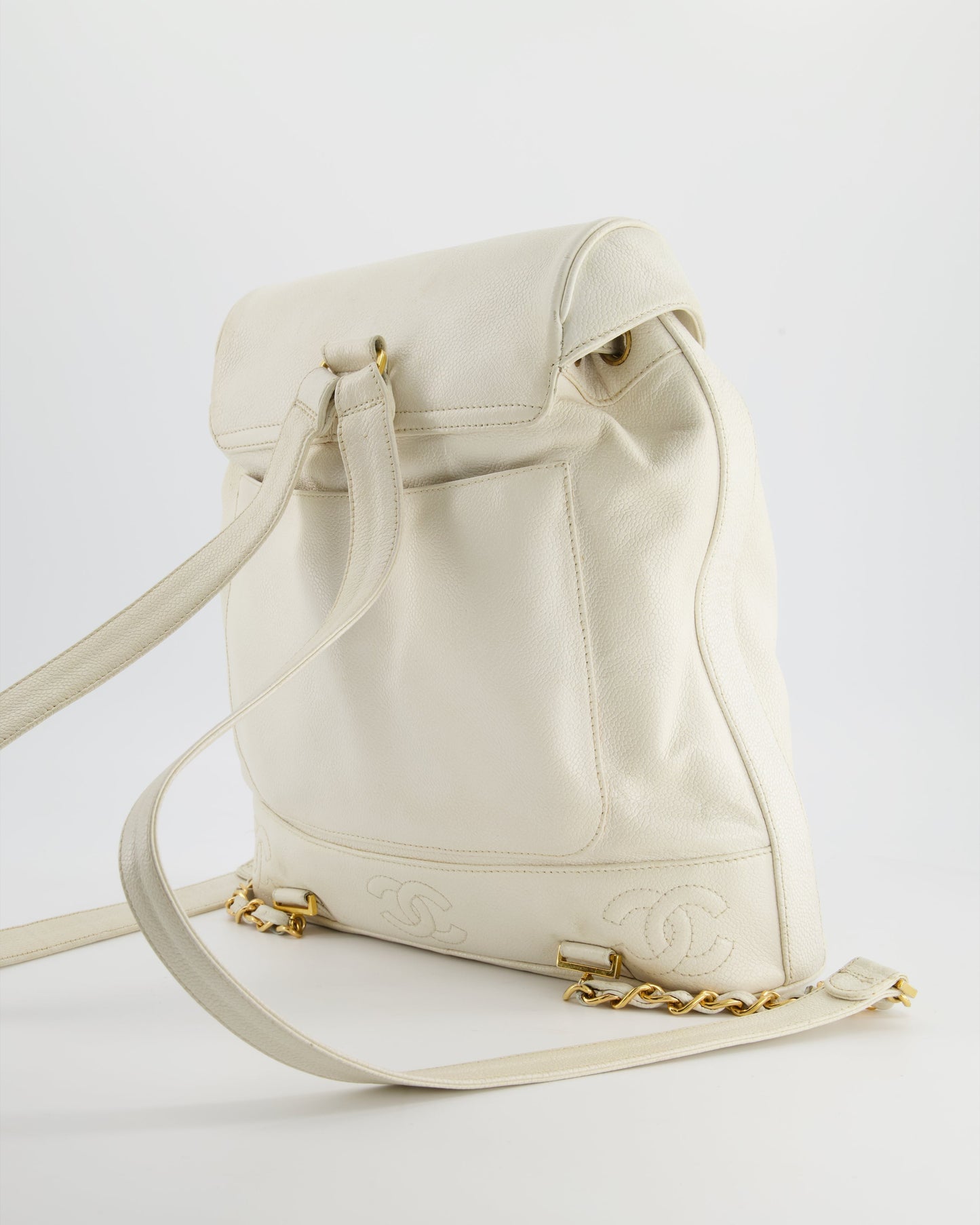 Chanel   White Caviar Backpack Bag with 24k Gold Hardware