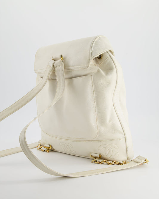 Chanel   White Caviar Backpack Bag with 24k Gold Hardware