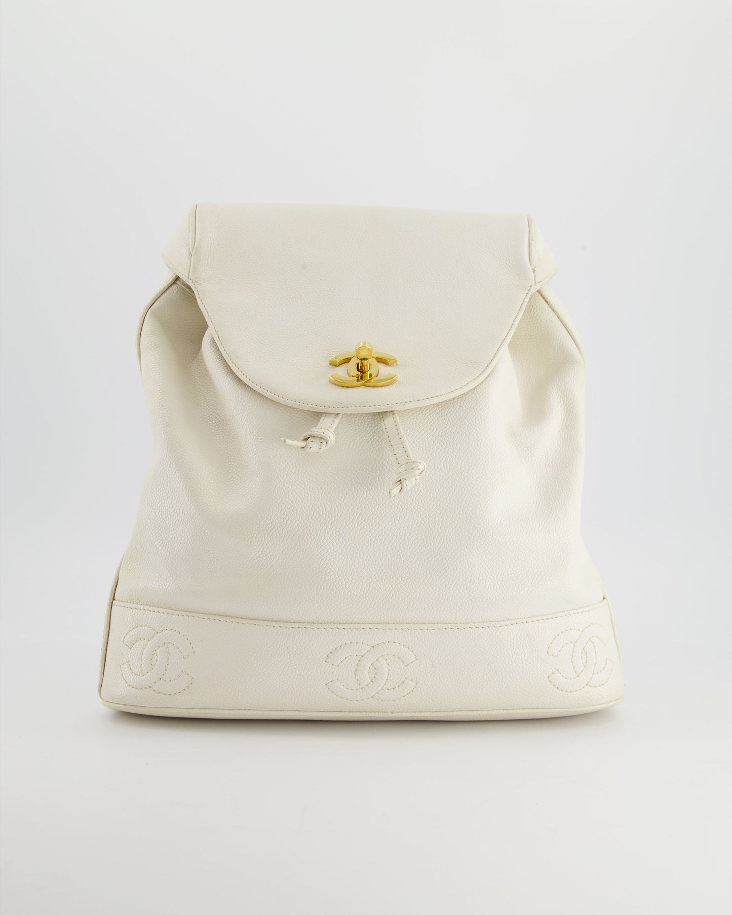 Chanel   White Caviar Backpack Bag with 24k Gold Hardware