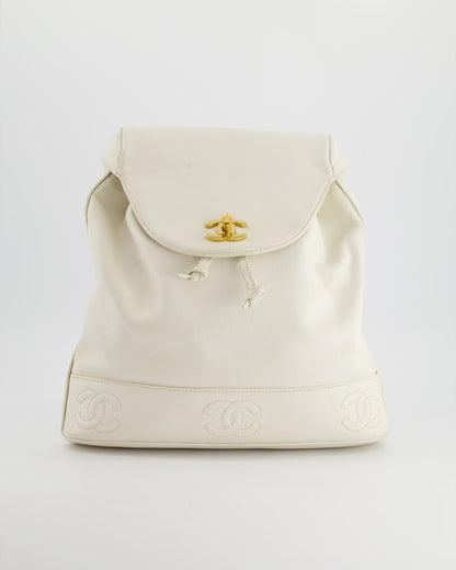 Chanel   White Caviar Backpack Bag with 24k Gold Hardware