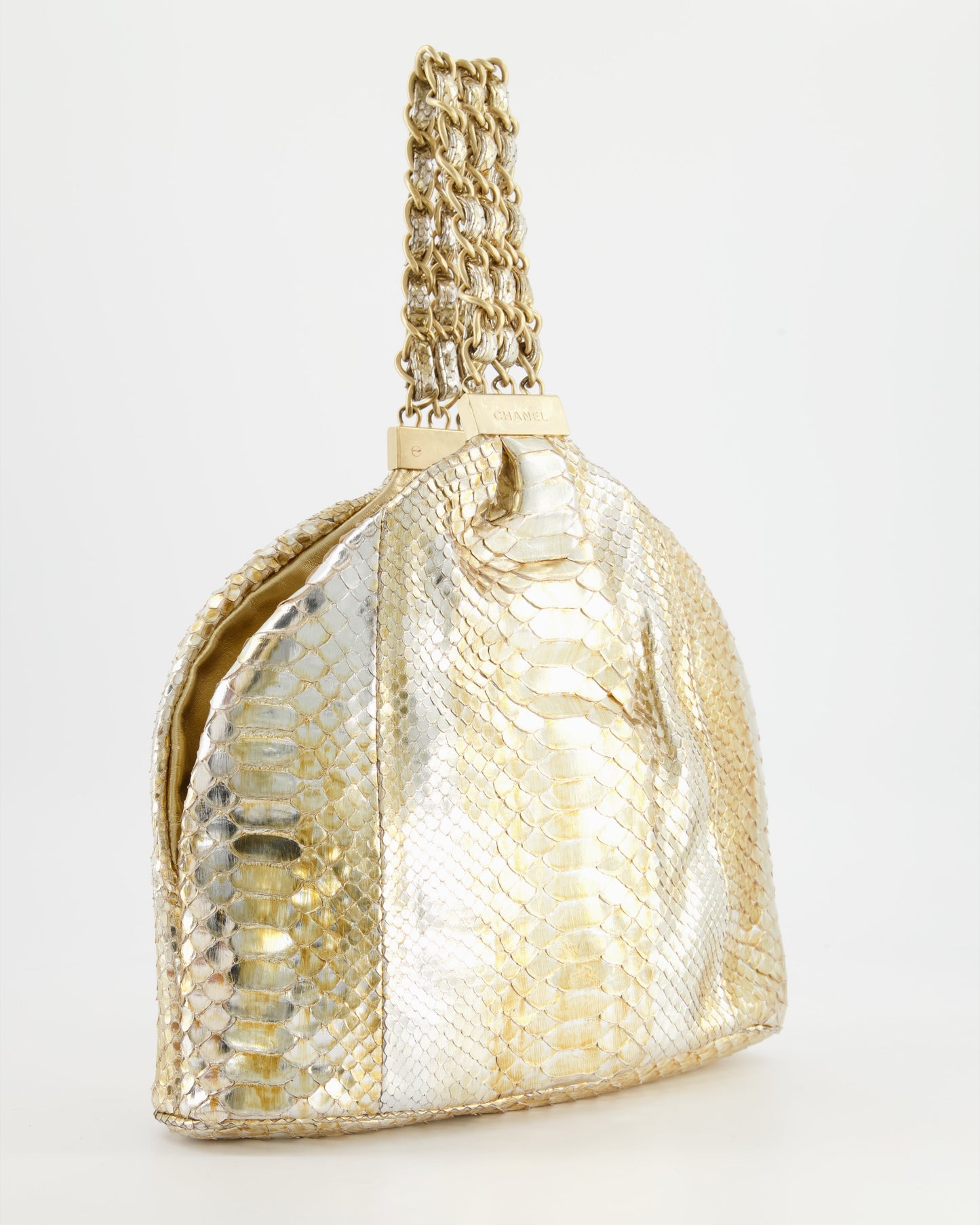 Chanel   Limited Edition Gold Metallic Python Top Handle Bag