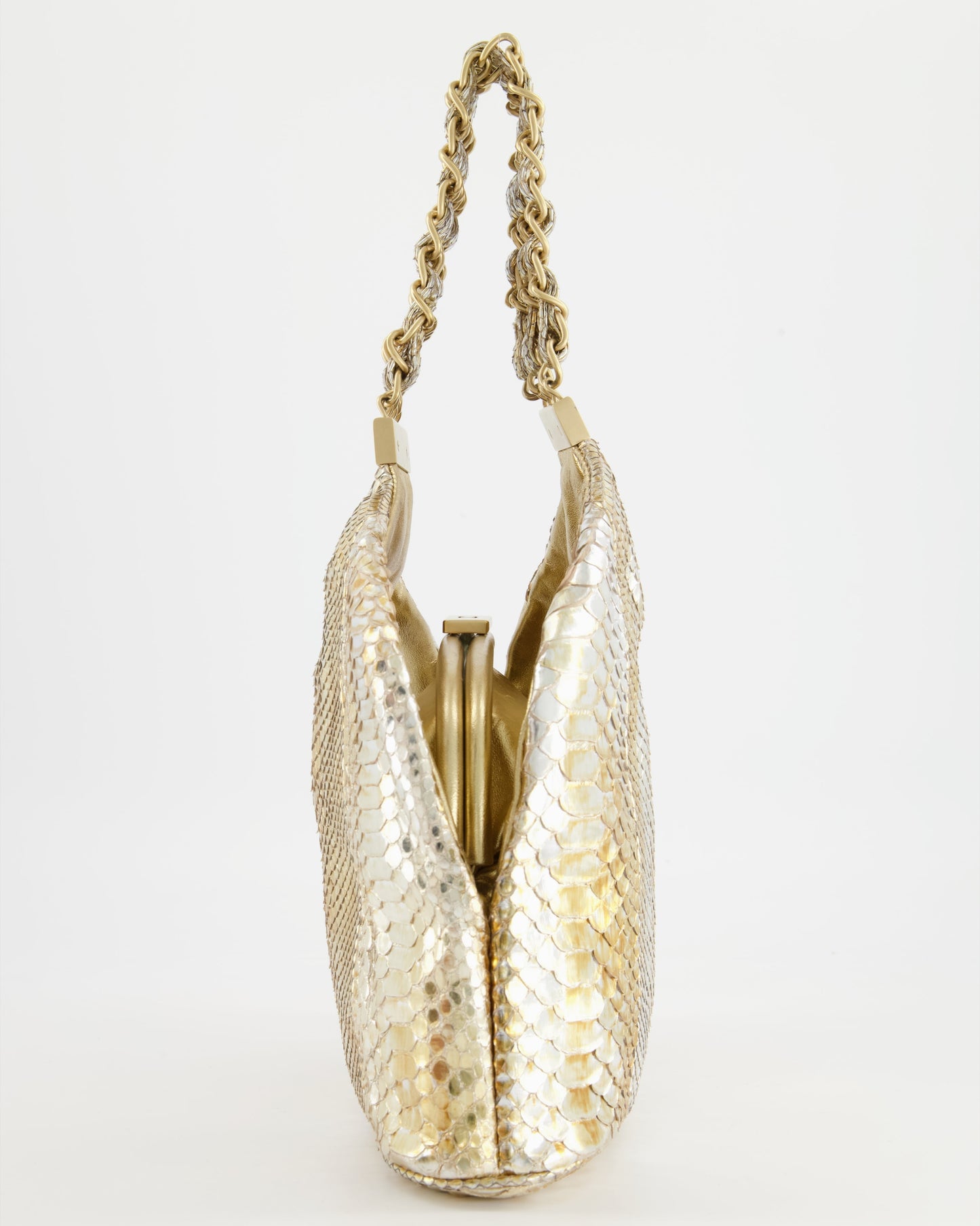 Chanel   Limited Edition Gold Metallic Python Top Handle Bag