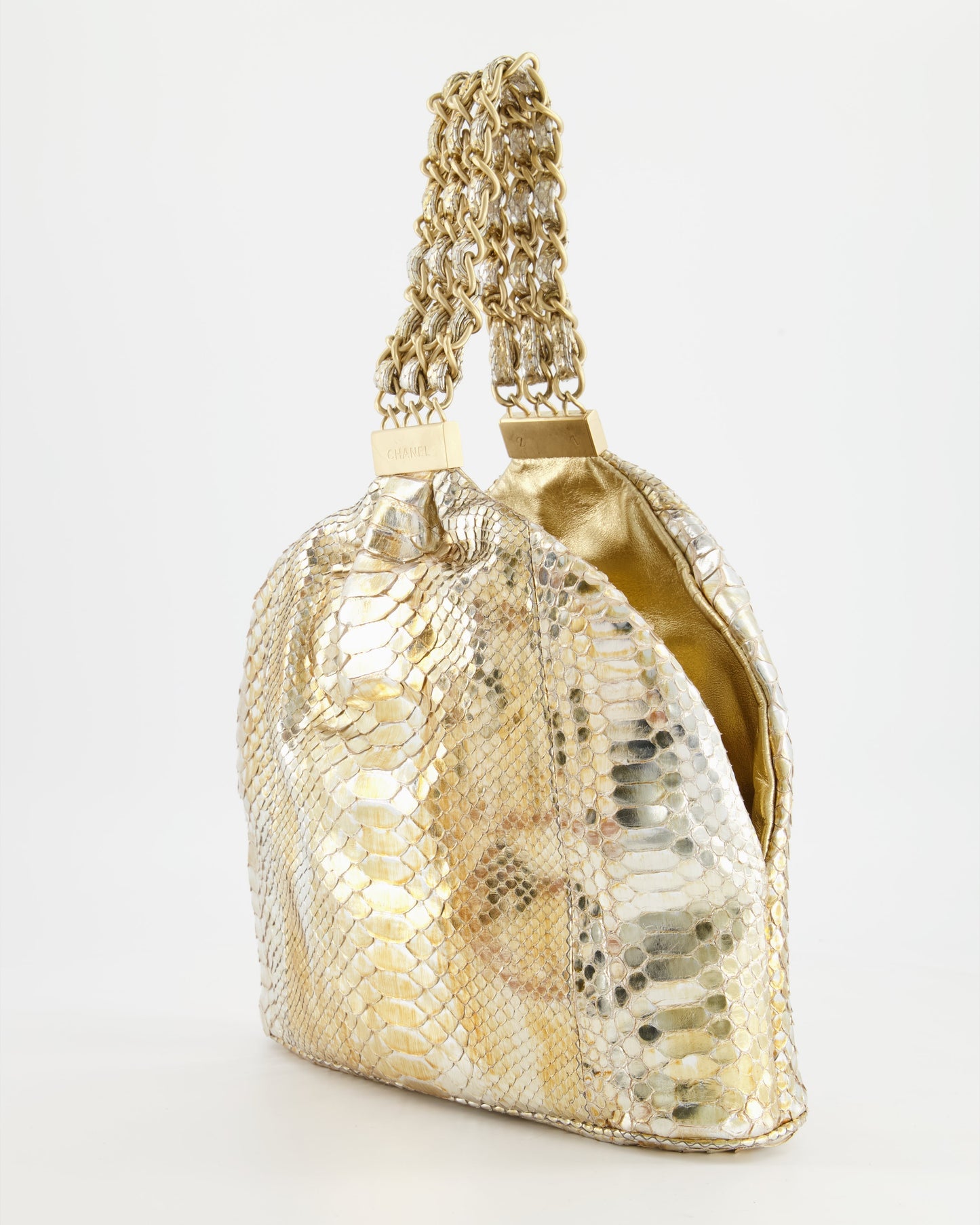 Chanel   Limited Edition Gold Metallic Python Top Handle Bag