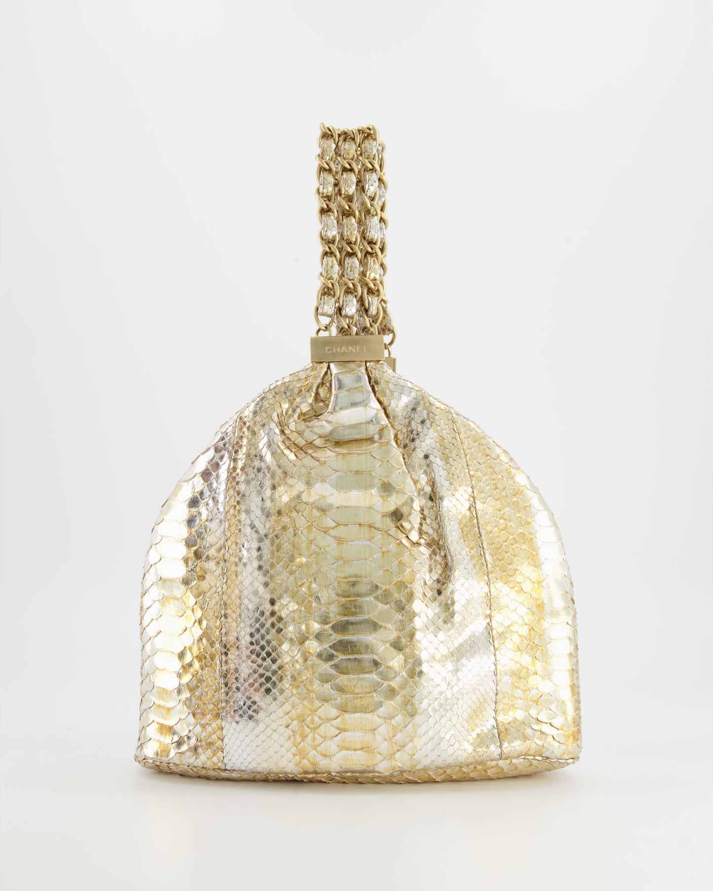 Chanel   Limited Edition Gold Metallic Python Top Handle Bag