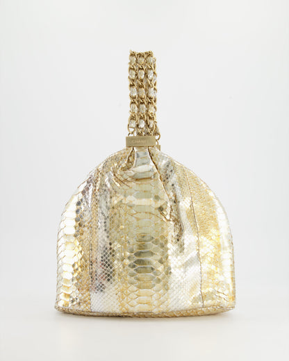 Chanel   Limited Edition Gold Metallic Python Top Handle Bag