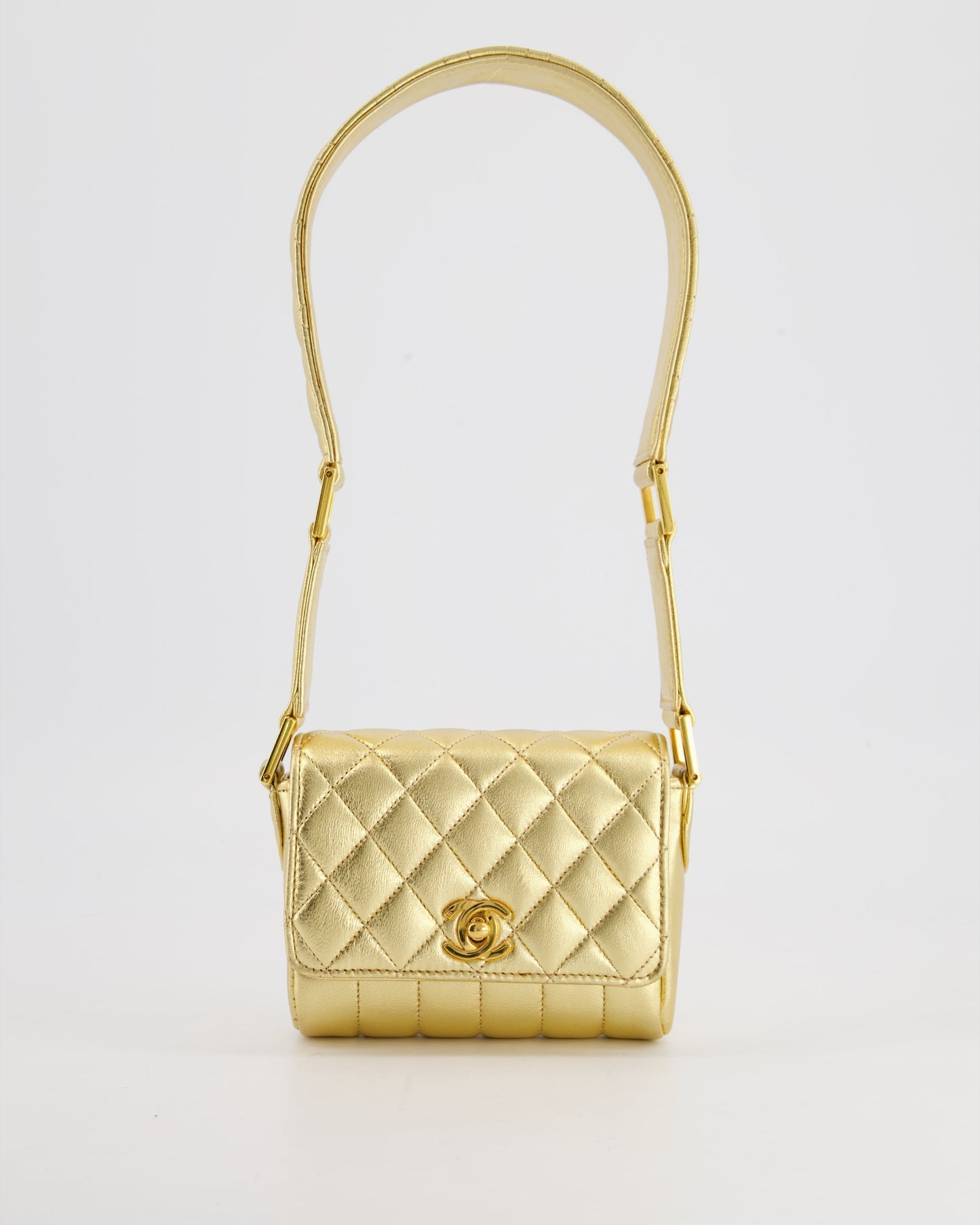 Chanel   Gold Quilted Mini Bag with 24K Gold Hardware