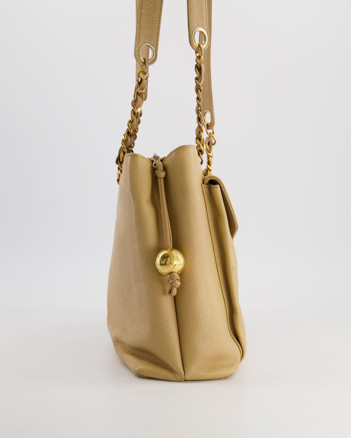 Chanel   Beige Caviar CC Logo Tote Bag with 24k Gold Hardware