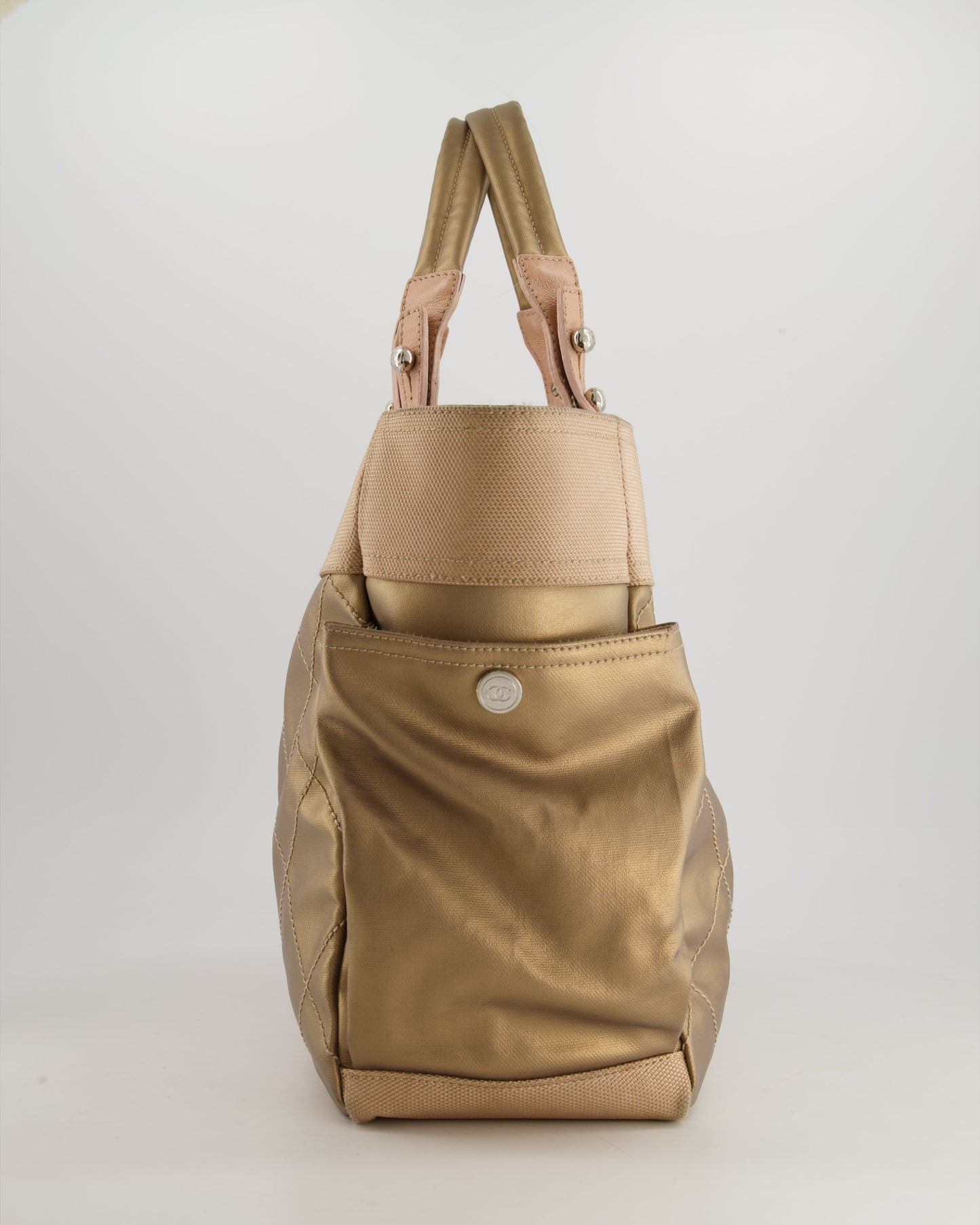 Chanel   Bronze Canvas Shopper Tote Bag with Silver Hardware