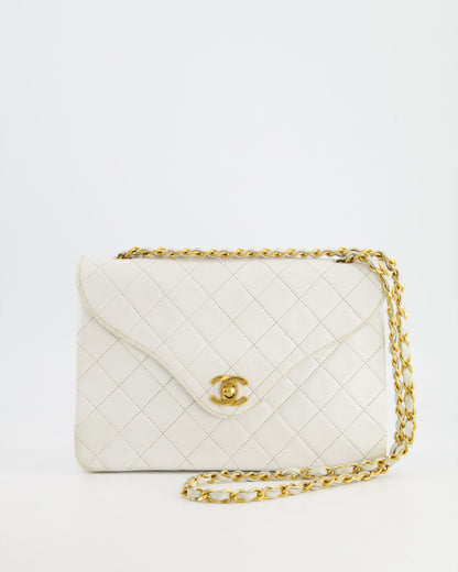 Chanel   White Quilted Lambskin Single Flap Bag with 24k Gold Hardware