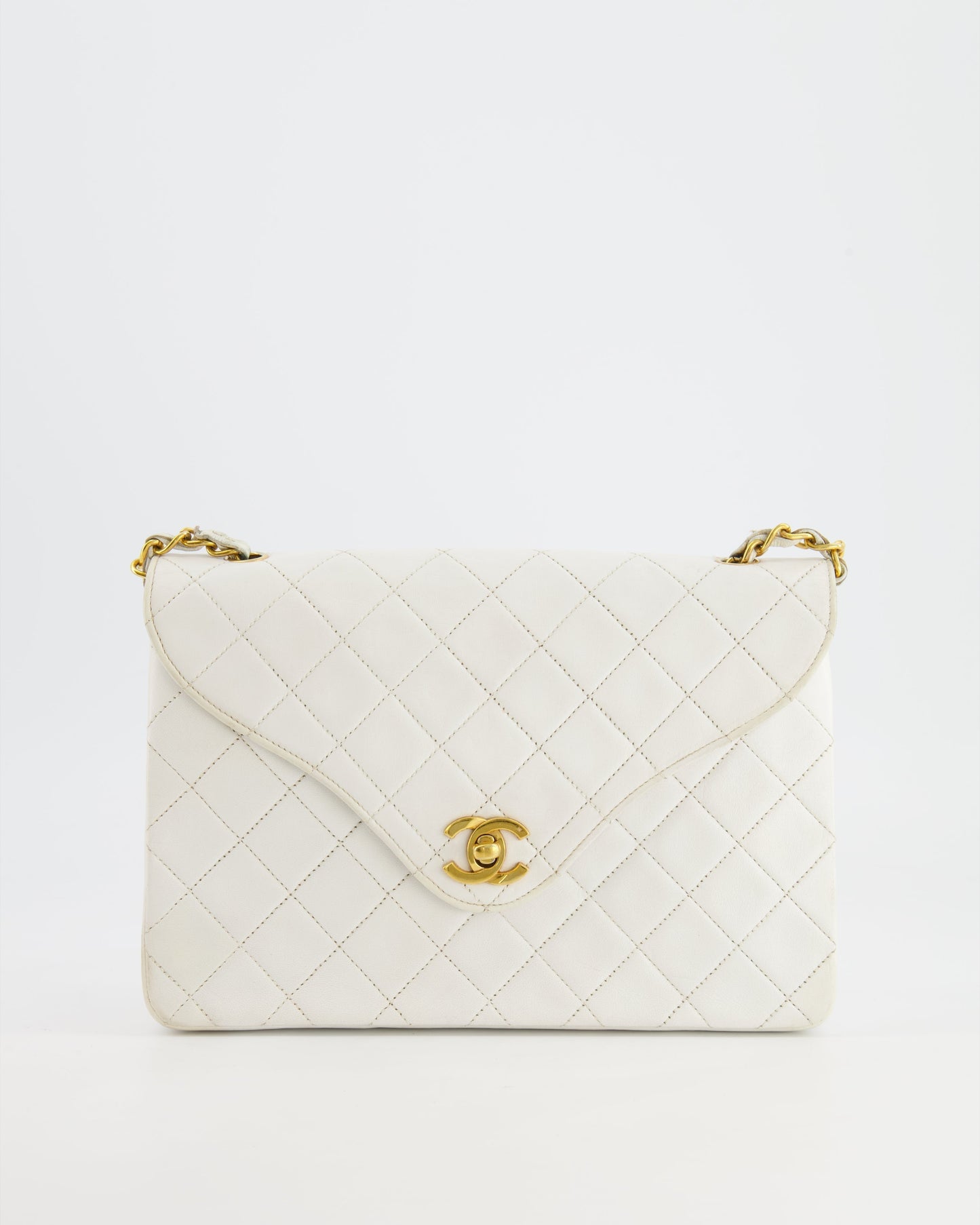 Chanel   White Quilted Lambskin Single Flap Bag with 24k Gold Hardware