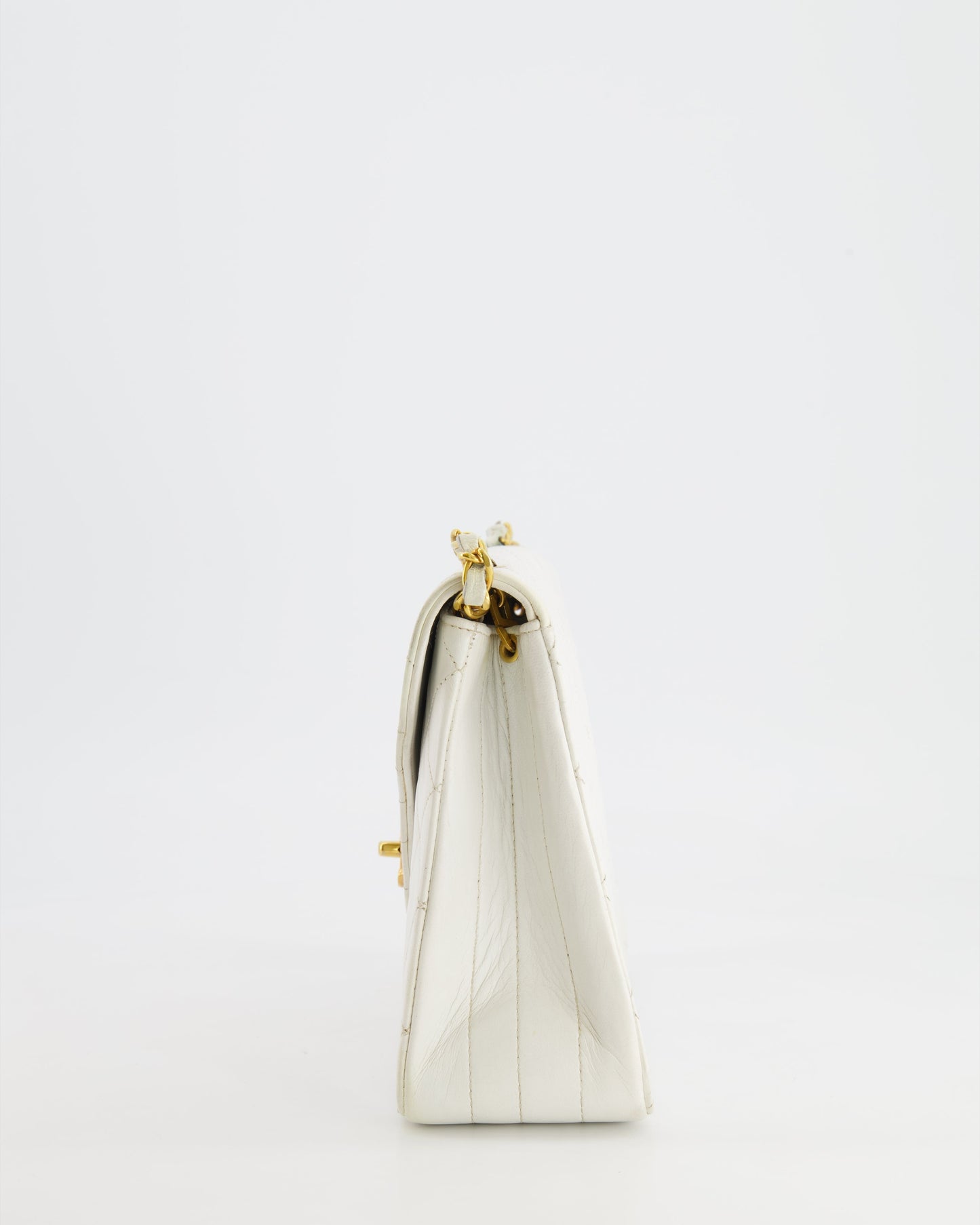 Chanel   White Quilted Lambskin Single Flap Bag with 24k Gold Hardware