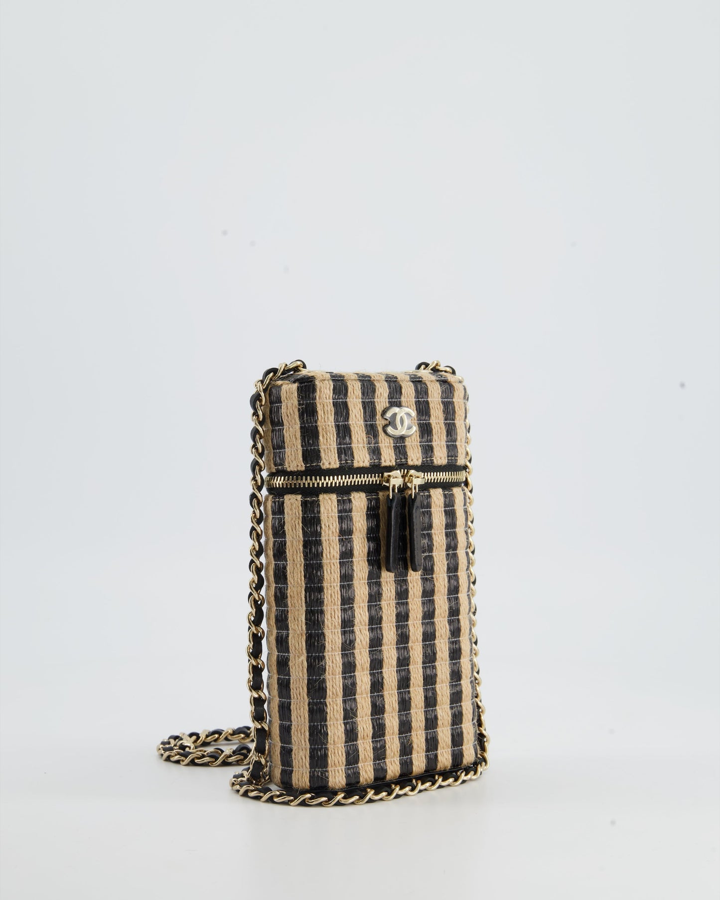 Chanel Raffia Vanity 21P Beige and Black Cross-Body Bag with Champagne Gold Hardware