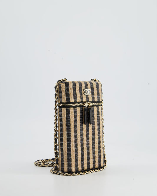 Chanel Raffia Vanity 21P Beige and Black Cross-Body Bag with Champagne Gold Hardware