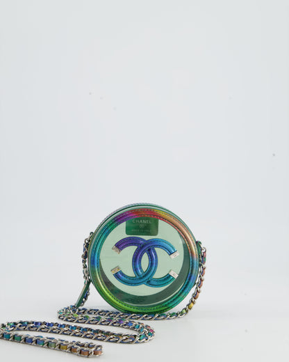 Chanel Rainbow Green Filigree PVC CC Mini Round Crossbody Bag with Silver Hardware
