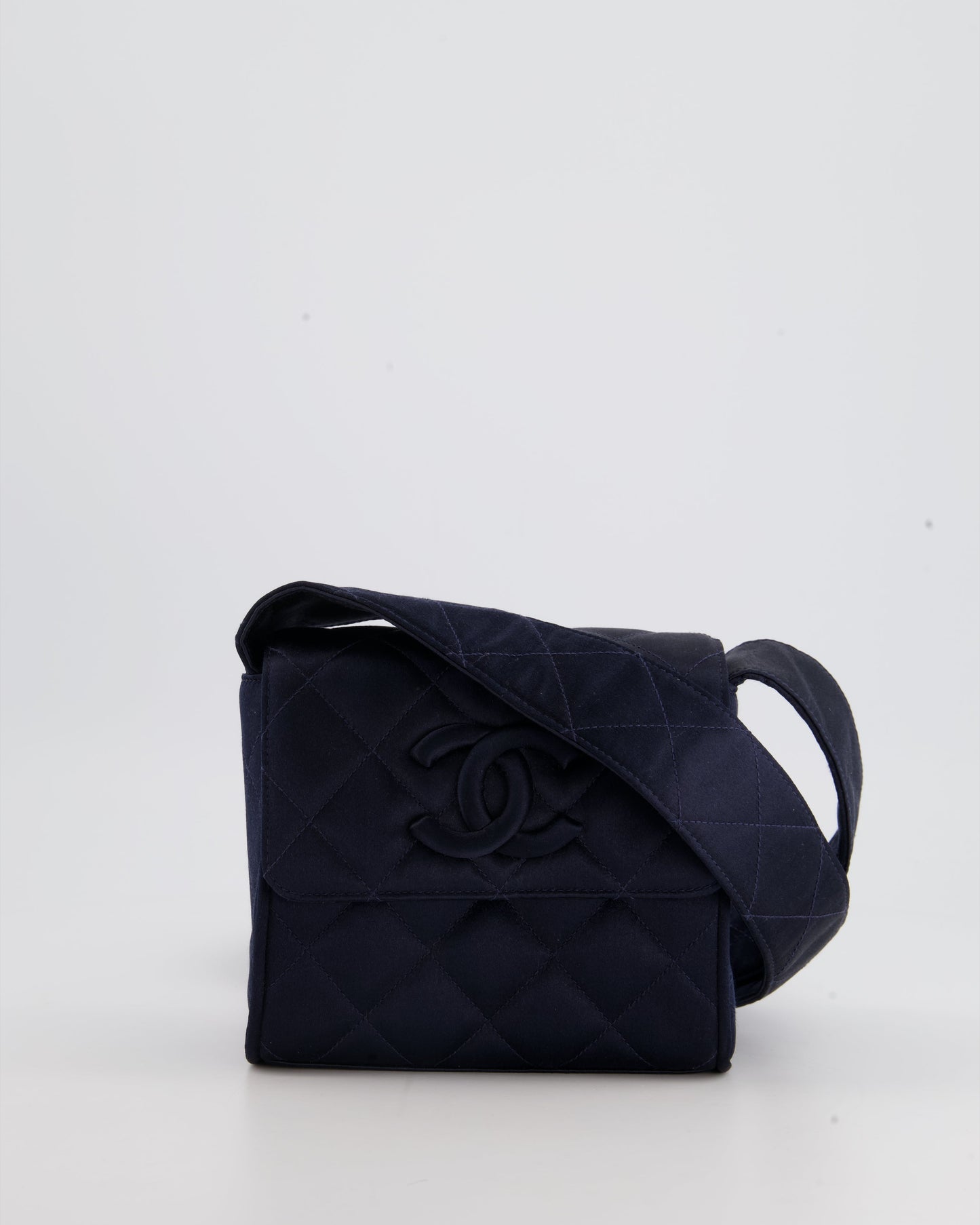 Chanel Navy   Silk Diamond Quilted Shoulder Bag with CC Logo