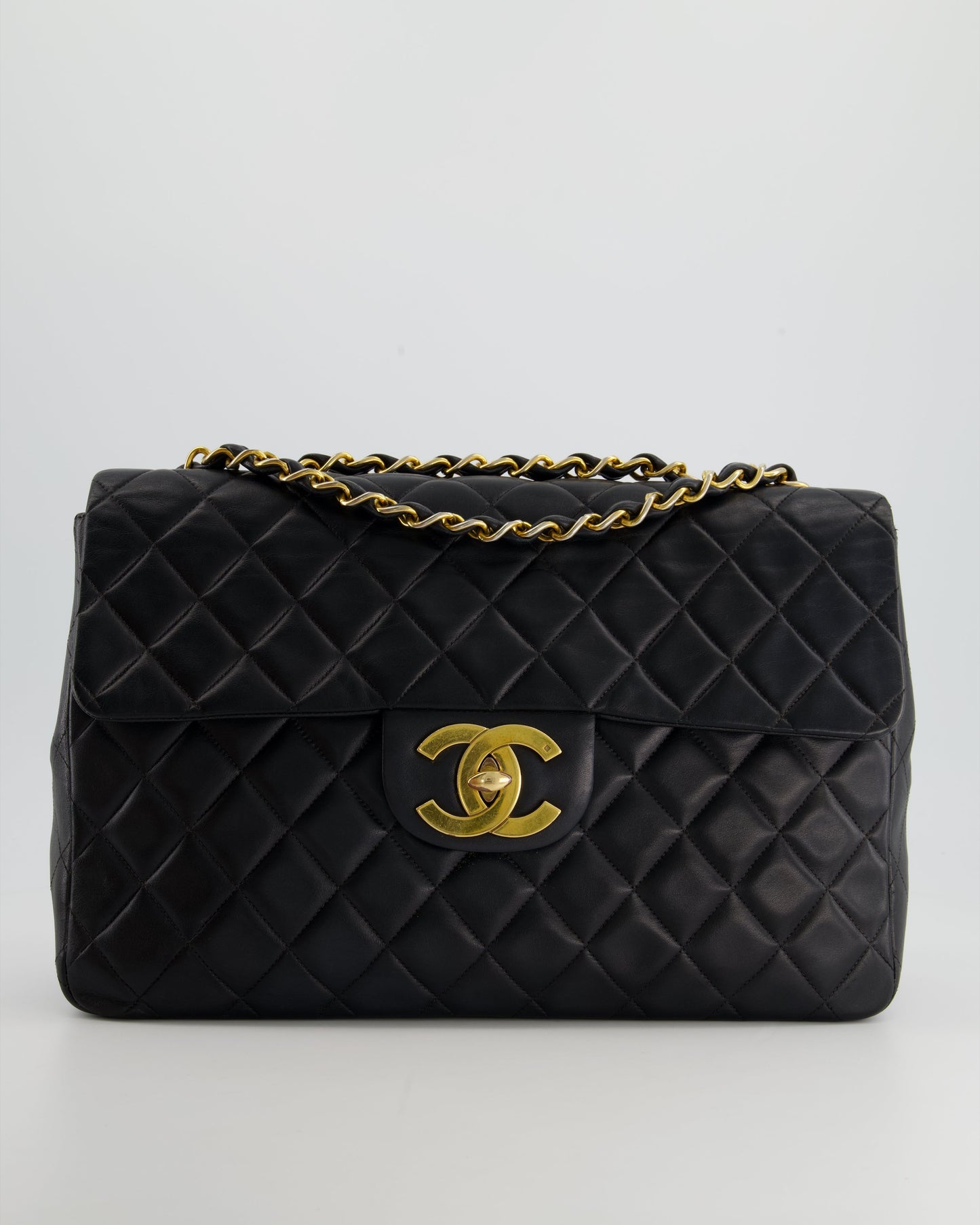 Chanel Navy   Maxi Mademoiselle Single Flap Bag in Lambskin with 24K Gold Hardware