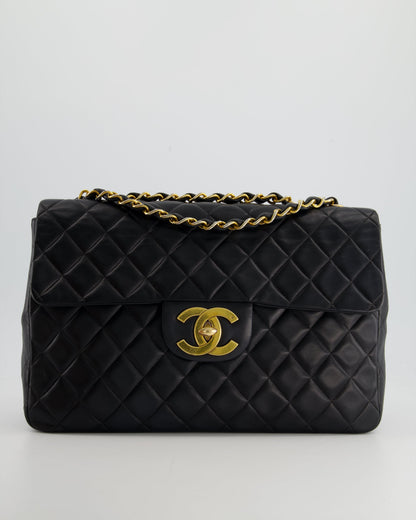 Chanel Navy   Maxi Mademoiselle Single Flap Bag in Lambskin with 24K Gold Hardware