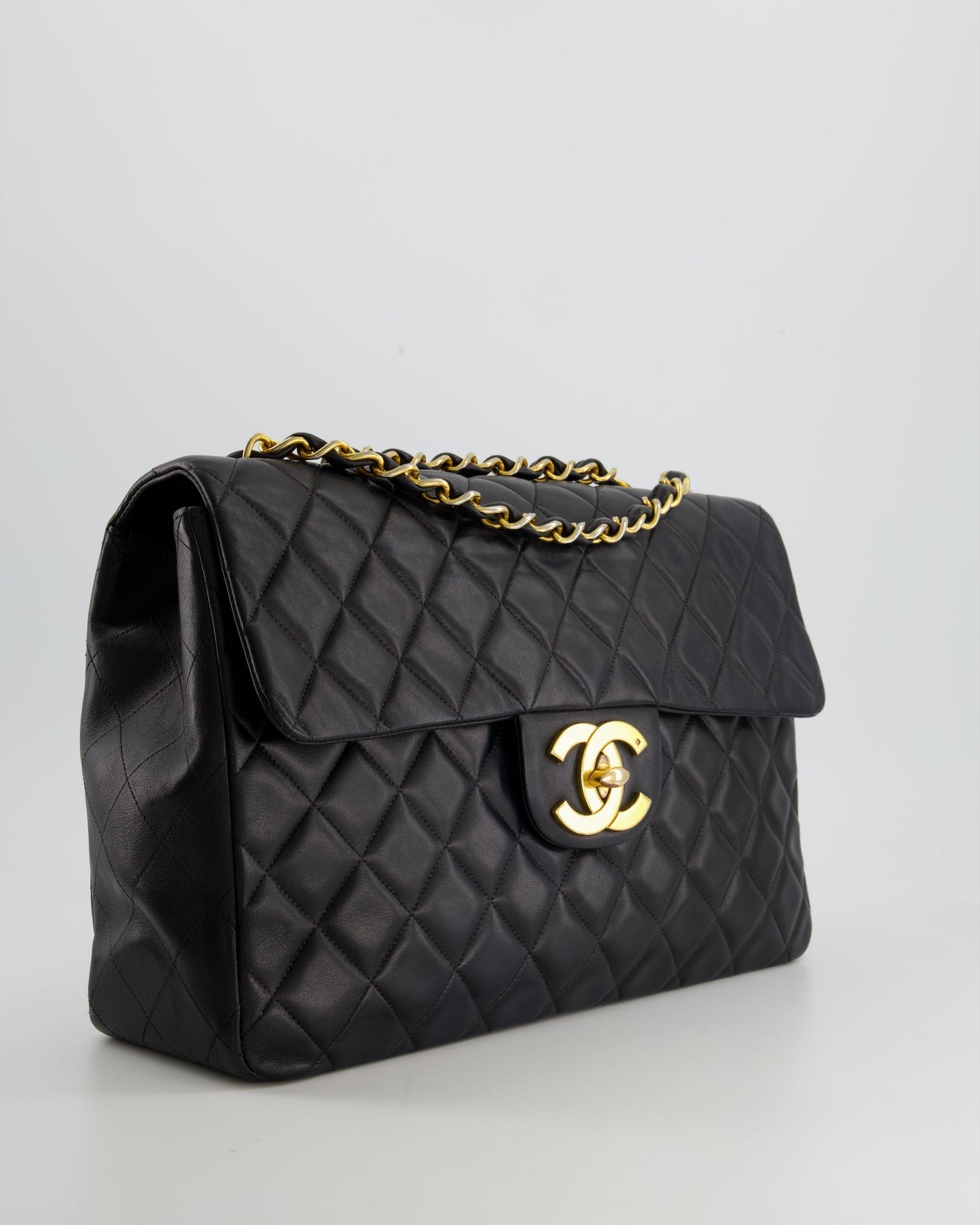 Chanel Navy   Maxi Mademoiselle Single Flap Bag in Lambskin with 24K Gold Hardware