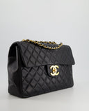 Chanel Navy   Maxi Mademoiselle Single Flap Bag in Lambskin with 24K Gold Hardware