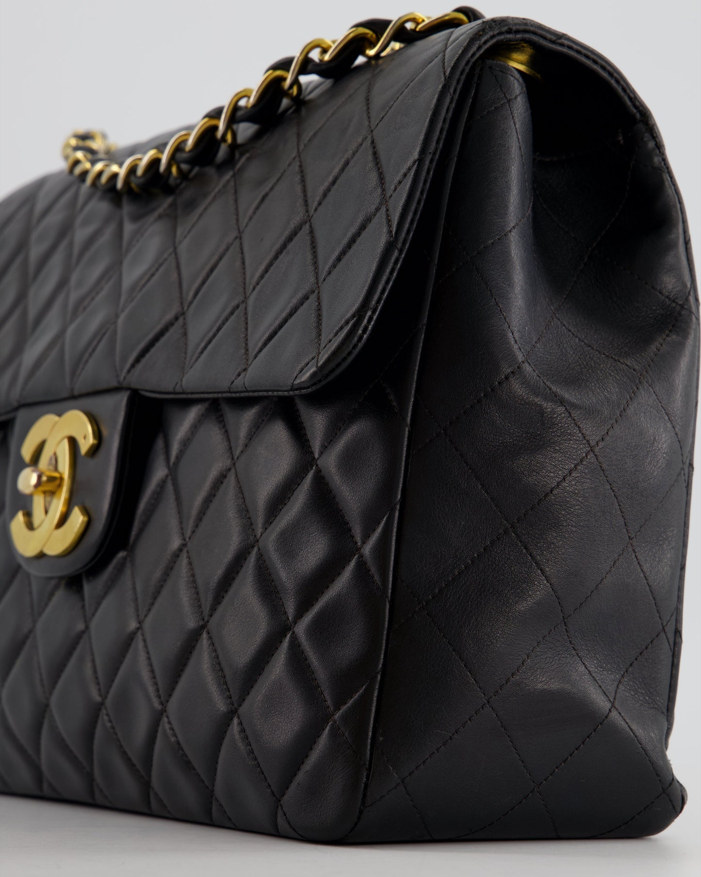 Chanel Navy   Maxi Mademoiselle Single Flap Bag in Lambskin with 24K Gold Hardware