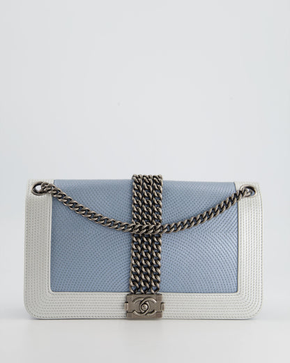 Chanel Metallic Baby Blue with Chain Detail Rock Boy Bag with Gunmetal Hardware Bag