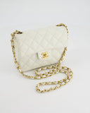 Chanel   White Caviar Mini Square Flap Bag with 24K Gold Hardware