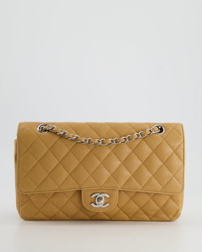 Chanel Chai Latte Medium Classic Double Flap Bag in Caviar with Silver Hardware