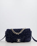 Chanel Navy Sequin Tweed and Nylon Astronaut Flap Bag with Silver Hardware