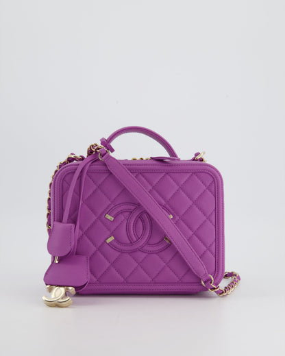 Chanel Purple CC Vanity Case Bag in Caviar Leather with Champagne Gold Hardware