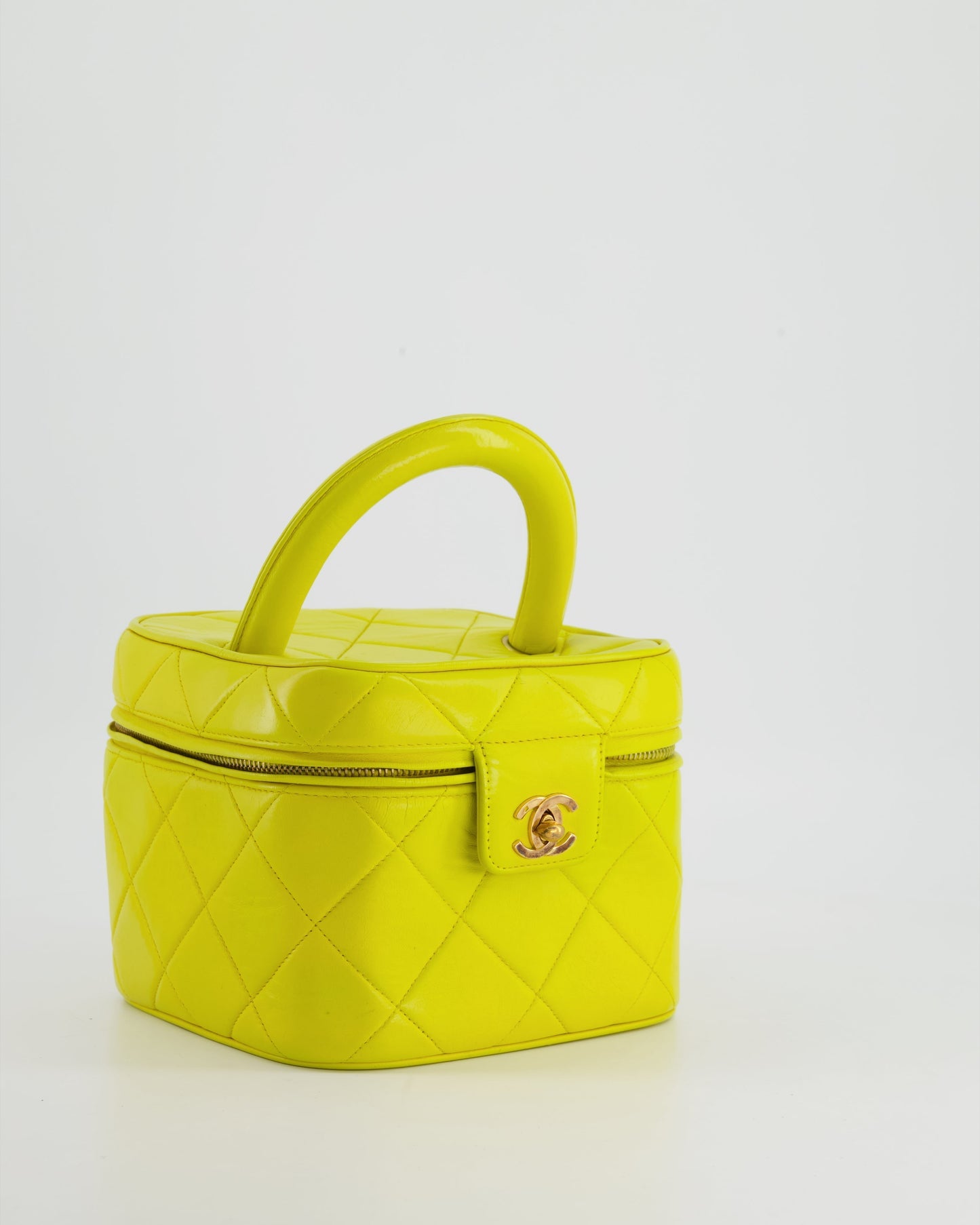 *ORIGINAL 90'S  * Chanel Yellow   Top Handle Vanity Bag in Lambskin Leather with 24k Gold Hardware