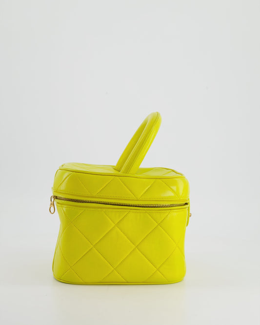 *ORIGINAL 90'S  * Chanel Yellow   Top Handle Vanity Bag in Lambskin Leather with 24k Gold Hardware