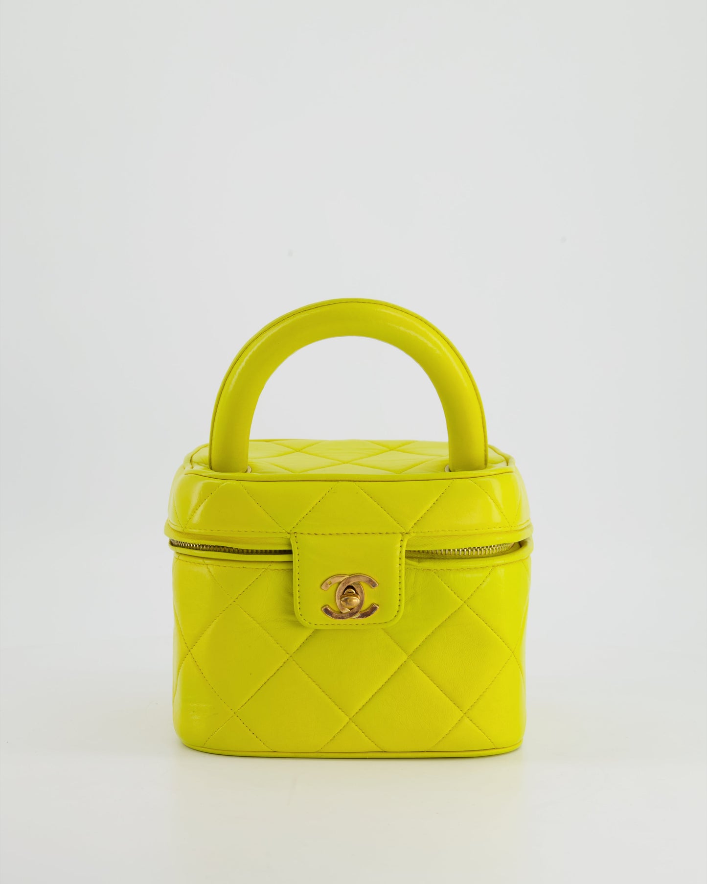 *ORIGINAL 90'S  * Chanel Yellow   Top Handle Vanity Bag in Lambskin Leather with 24k Gold Hardware