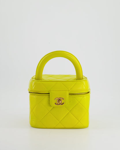 *ORIGINAL 90'S  * Chanel Yellow   Top Handle Vanity Bag in Lambskin Leather with 24k Gold Hardware
