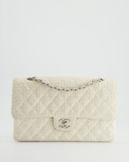 Chanel   White Tweed Classic Double Flap Bag with Silver Hardware RRP - £8,530