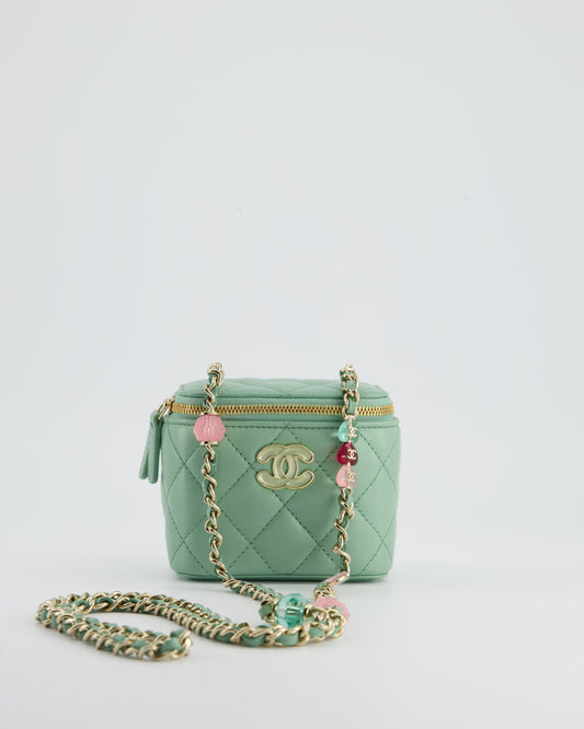 Chanel Pistachio Green Coco Crush Mini Vanity Bag in Lambskin Leather with Champagne Gold & Green Enamel Hardware