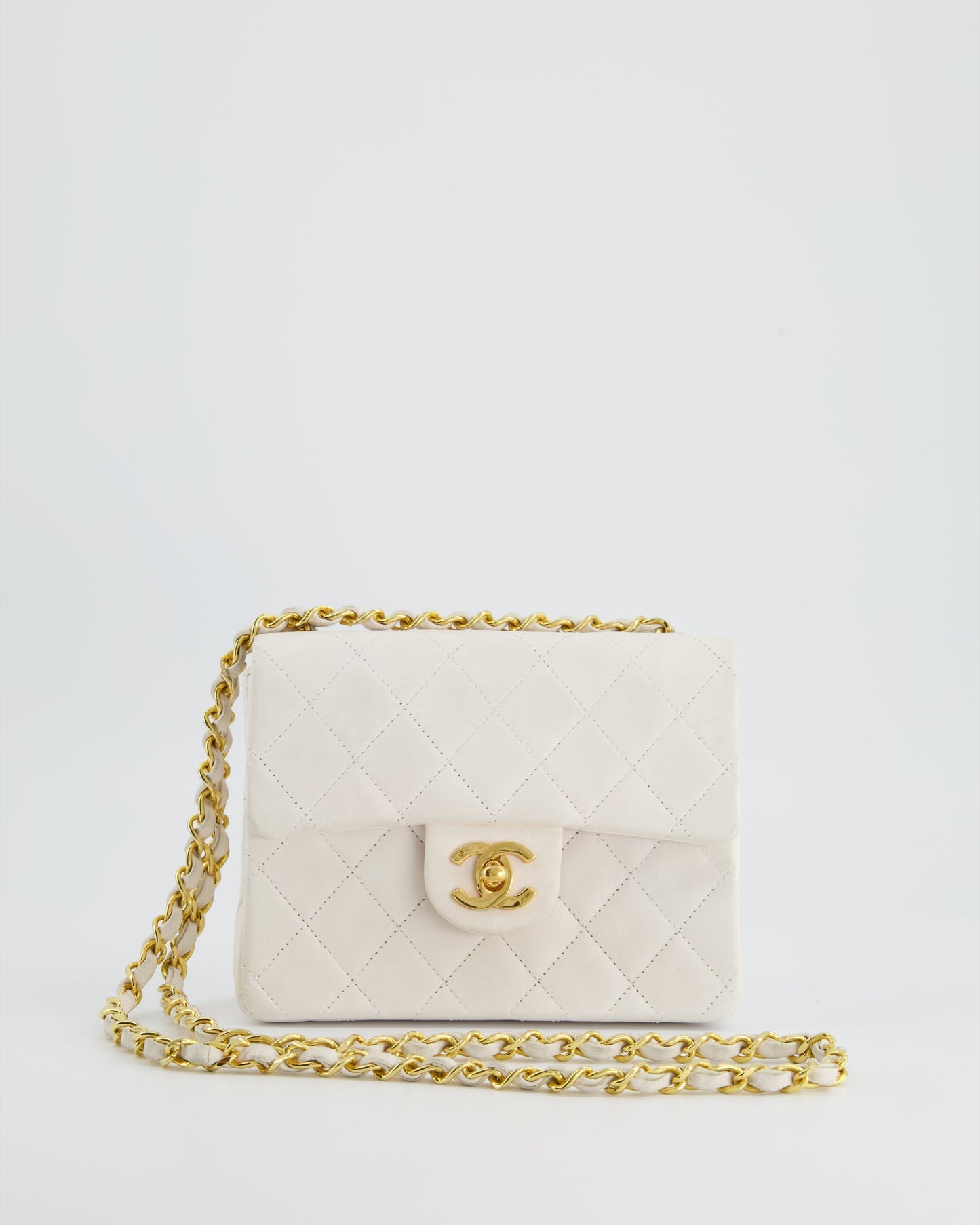 Chanel   White Mini Square Bag in Lambskin Leather with 24K Gold Hardware