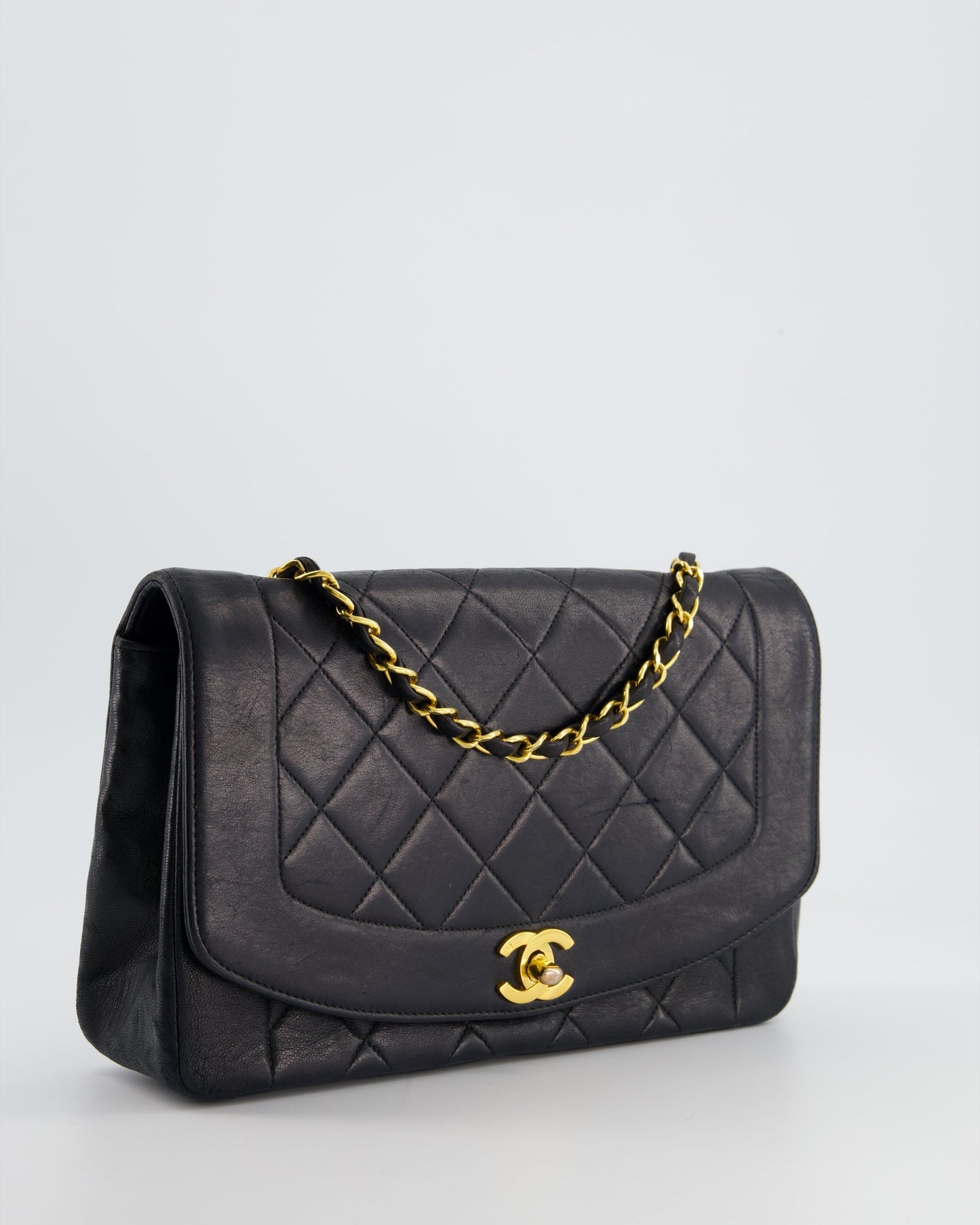 Chanel   Navy Diana Quilted Flap Bag in Lambskin Leather with 24K Gold Hardware