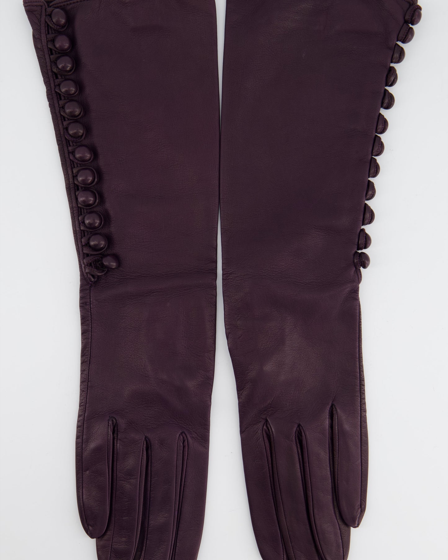 Prada Plum Purple Long Gloves in Lambskin Leather and Buttons Detail Size 7