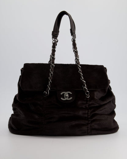 Chanel Dark Brown Pony Hair Ruched Bag with Silver Hardware
