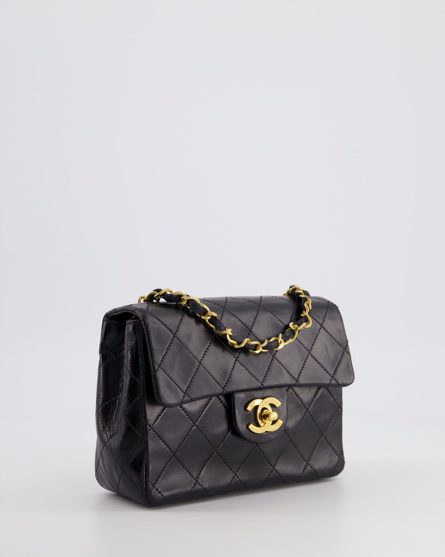Chanel   Black Mini Square Bag in Lambskin Leather with 24k Gold Hardware