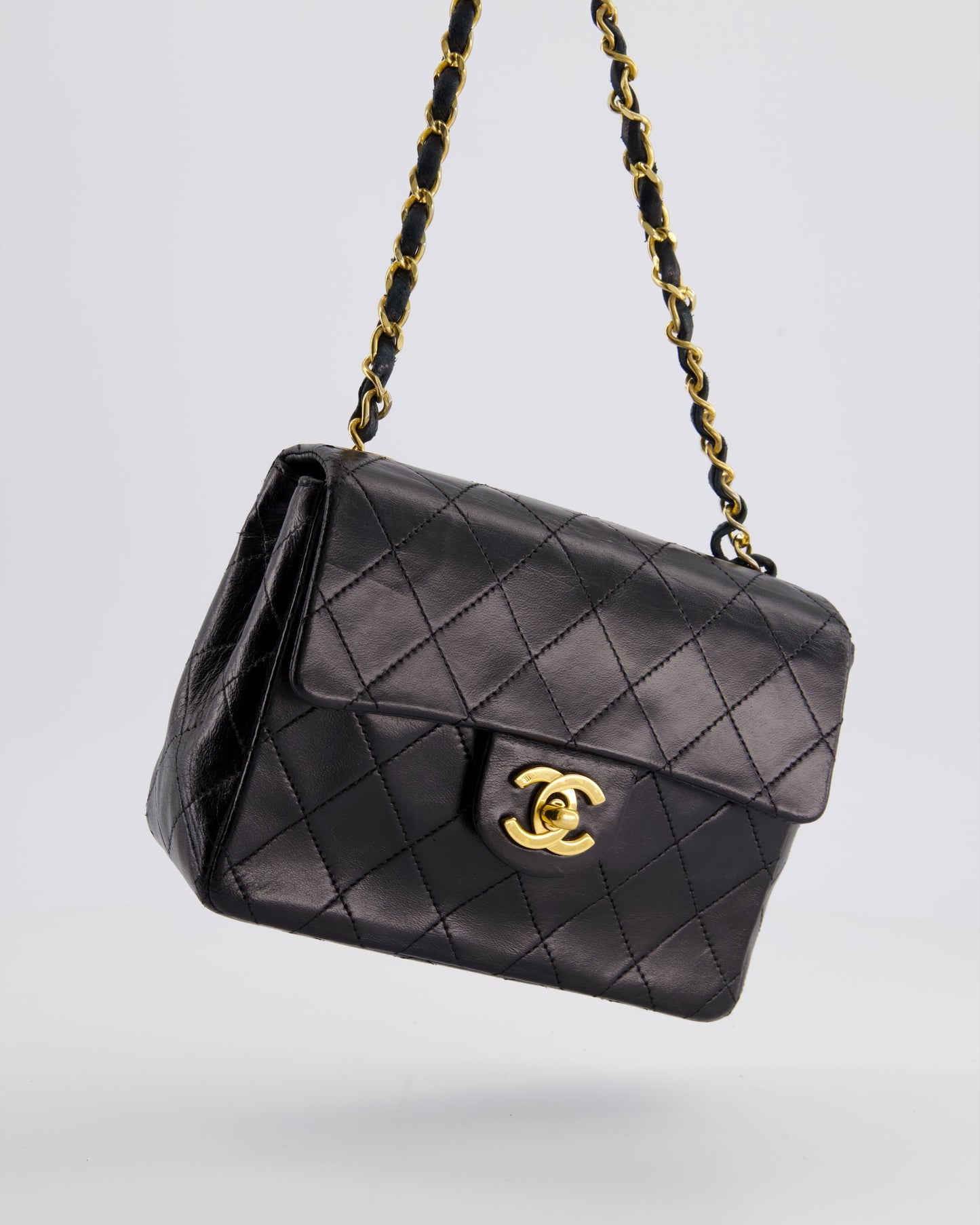 Chanel   Black Mini Square Bag in Lambskin Leather with 24k Gold Hardware