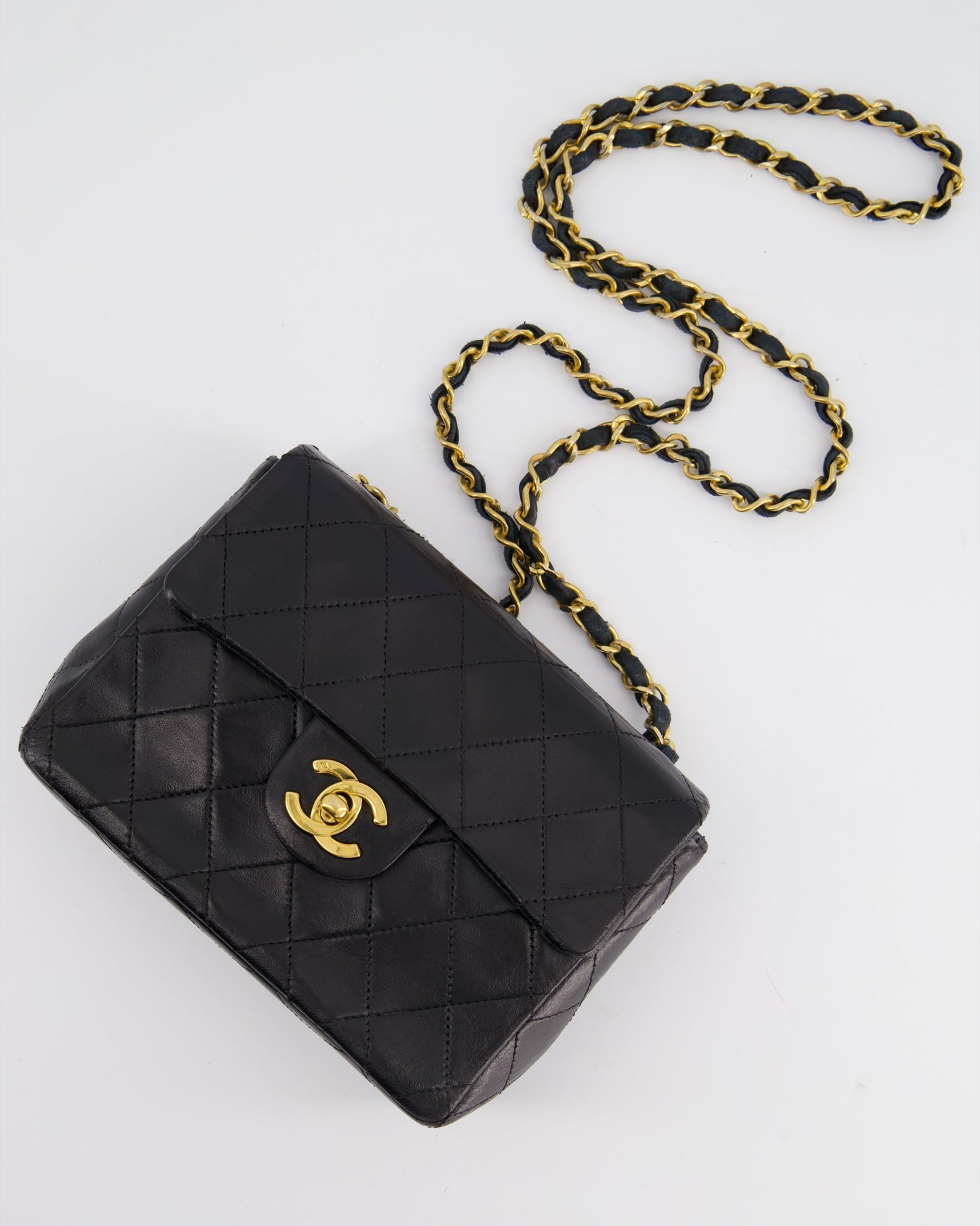 Chanel   Black Mini Square Bag in Lambskin Leather with 24k Gold Hardware