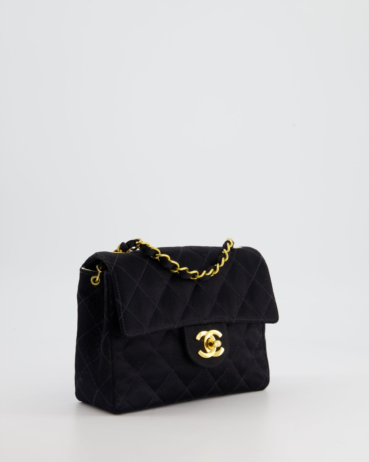Chanel   Satin Black Mini Square Flap Bag with 24K Gold Hardware