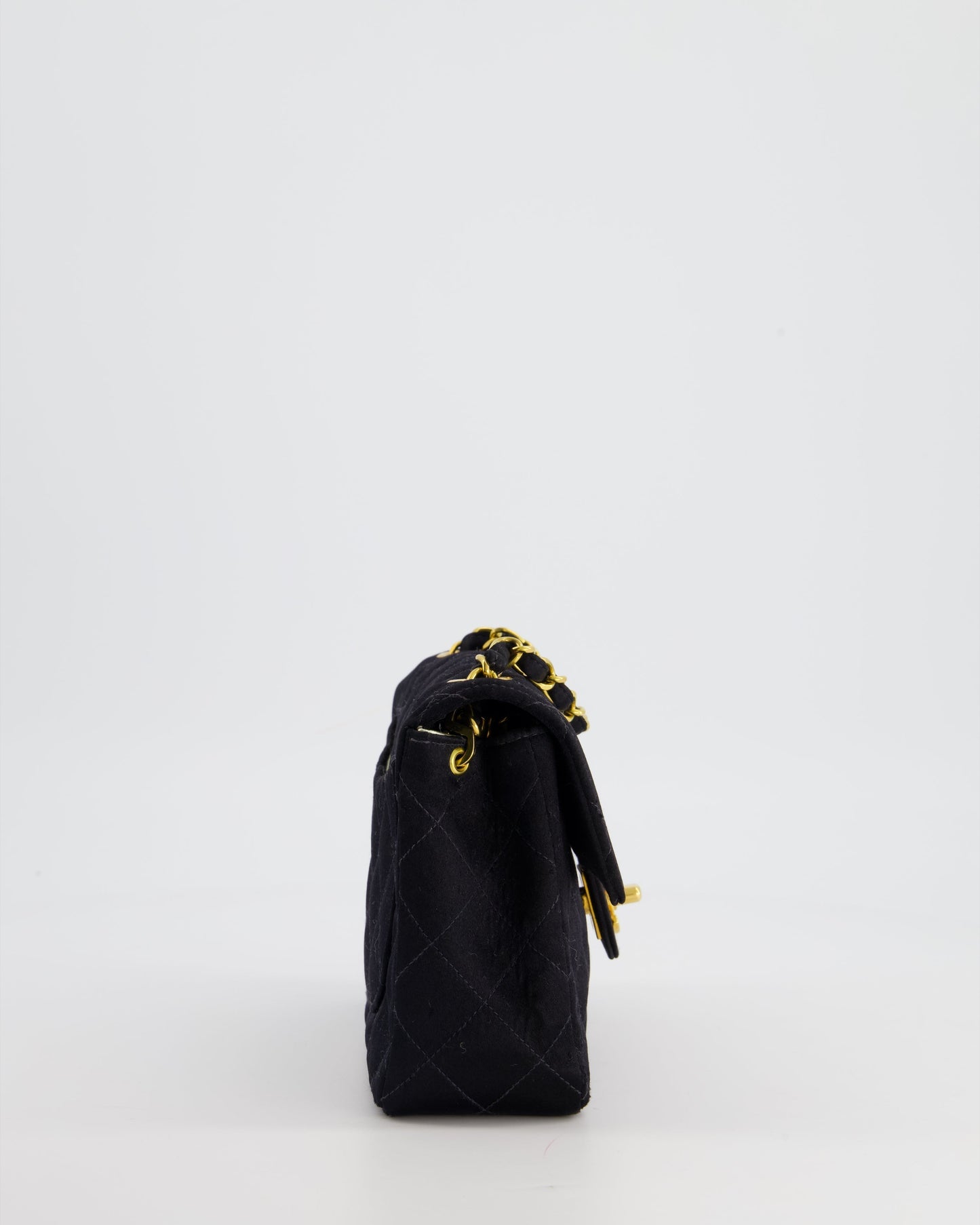 Chanel   Satin Black Mini Square Flap Bag with 24K Gold Hardware