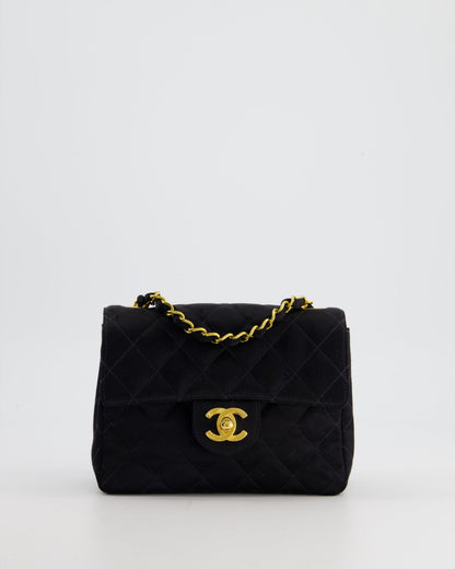 Chanel   Satin Black Mini Square Flap Bag with 24K Gold Hardware