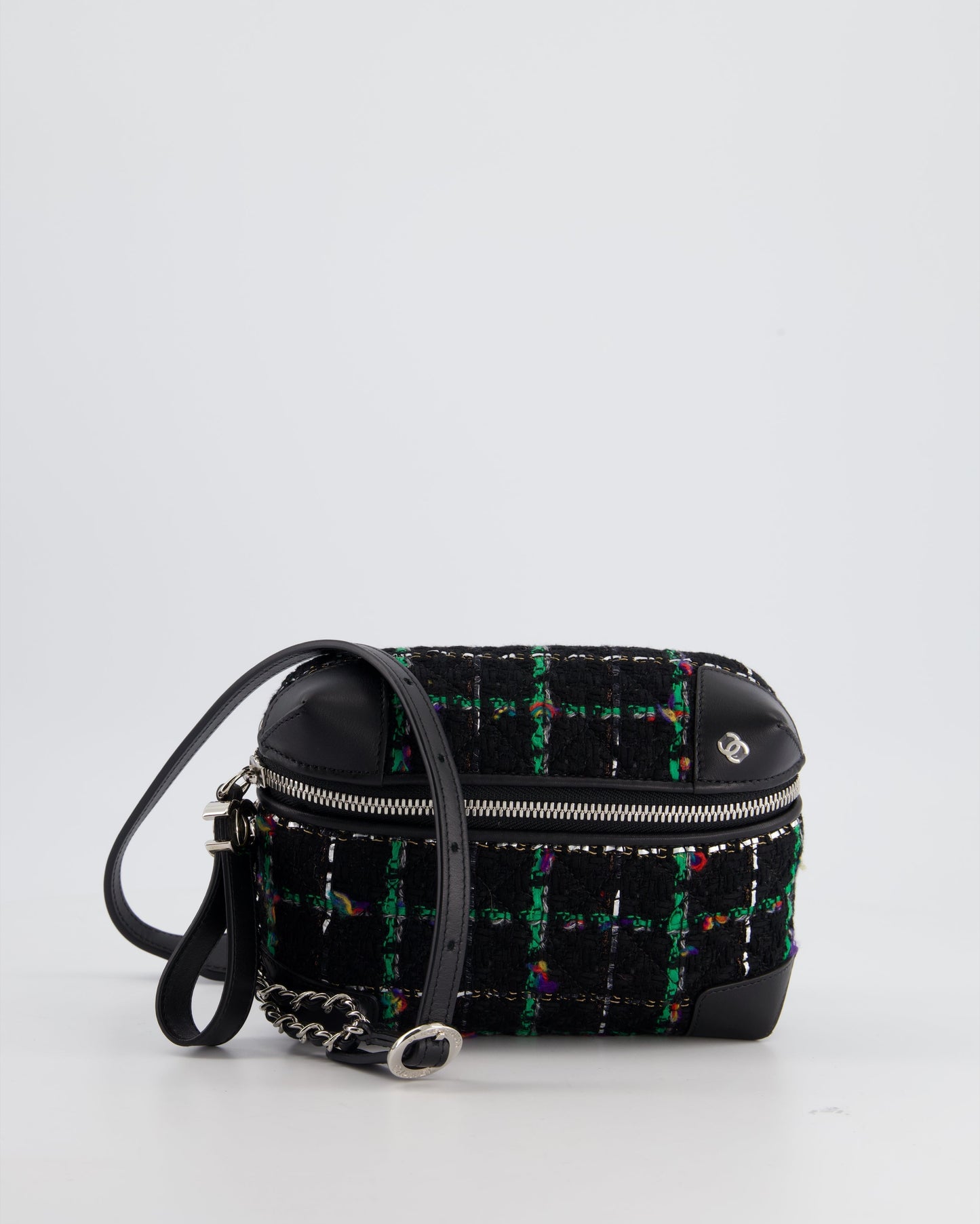 Chanel Black, Green Multi-Colour Tweed Bum Bag with Silver Hardware