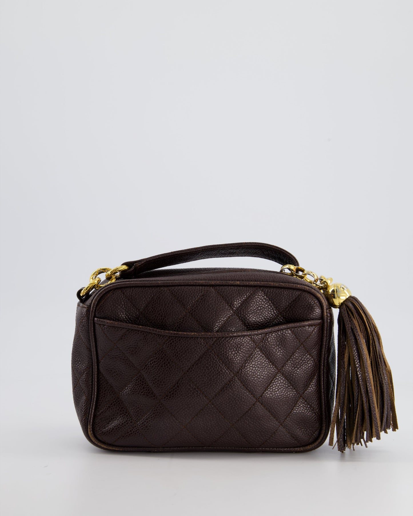 Chanel   Chocolate Brown Small Camera Bag in Caviar Leather with Gold Hardware