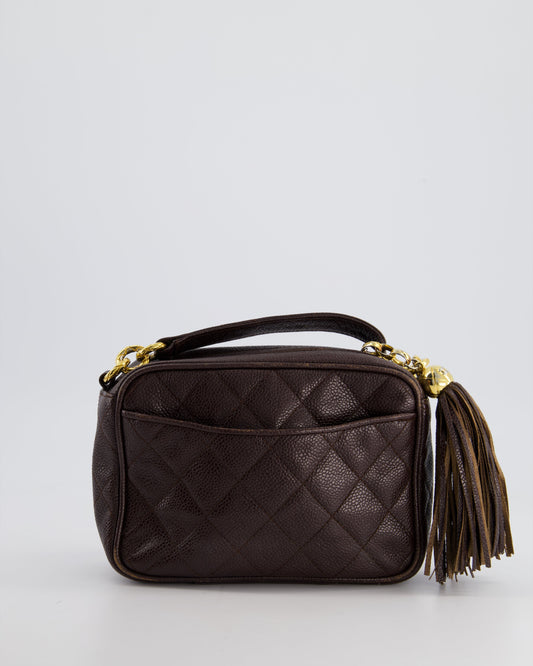 Chanel   Chocolate Brown Small Camera Bag in Caviar Leather with Gold Hardware
