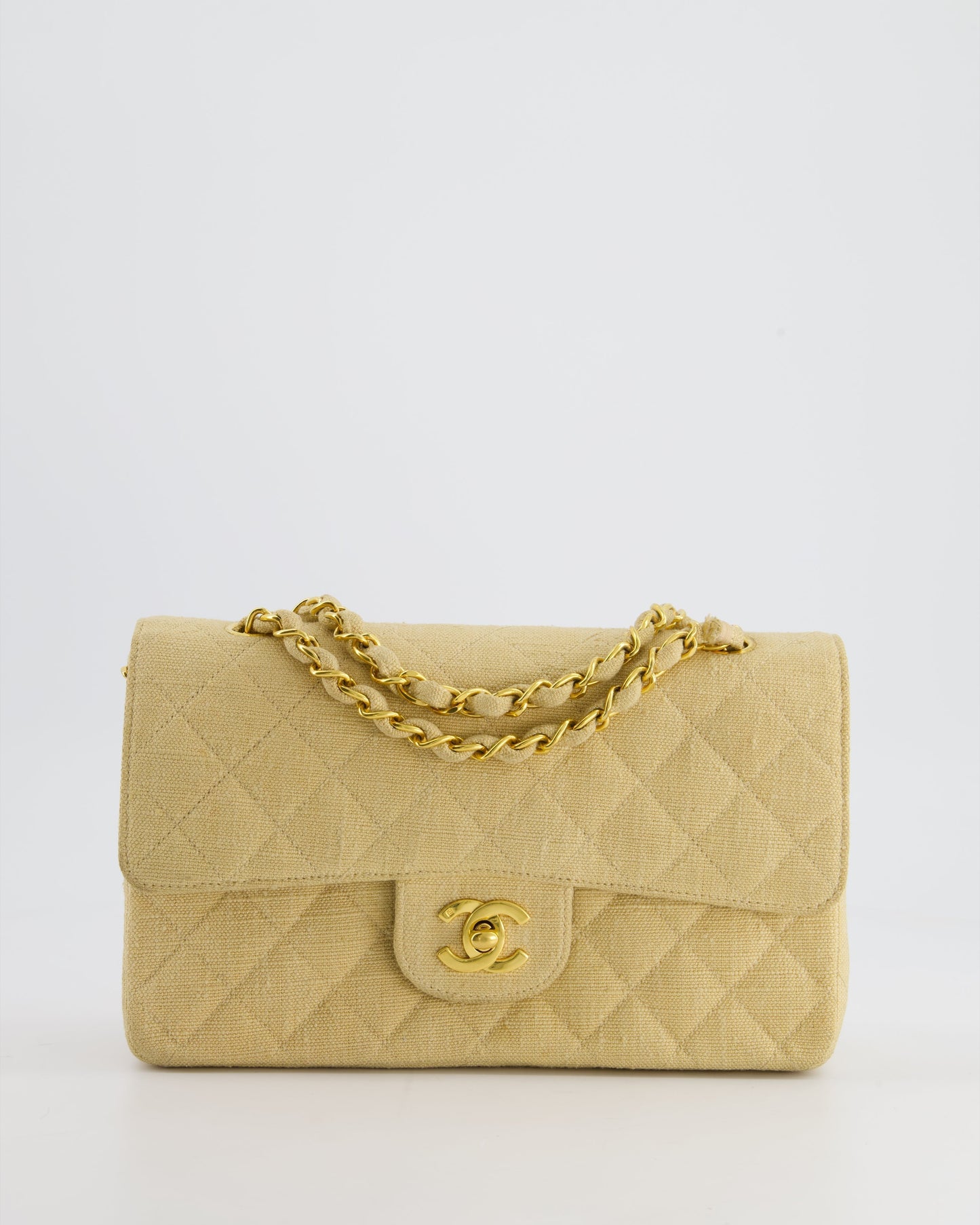 * Chanel Beige Small Fabric Double Flap Bag with 24K Gold Hardware