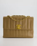* Chanel Caramel Jumbo Mademoiselle Caviar Flap Bag with Vertical Stitch Detail & 24K Gold Hardware